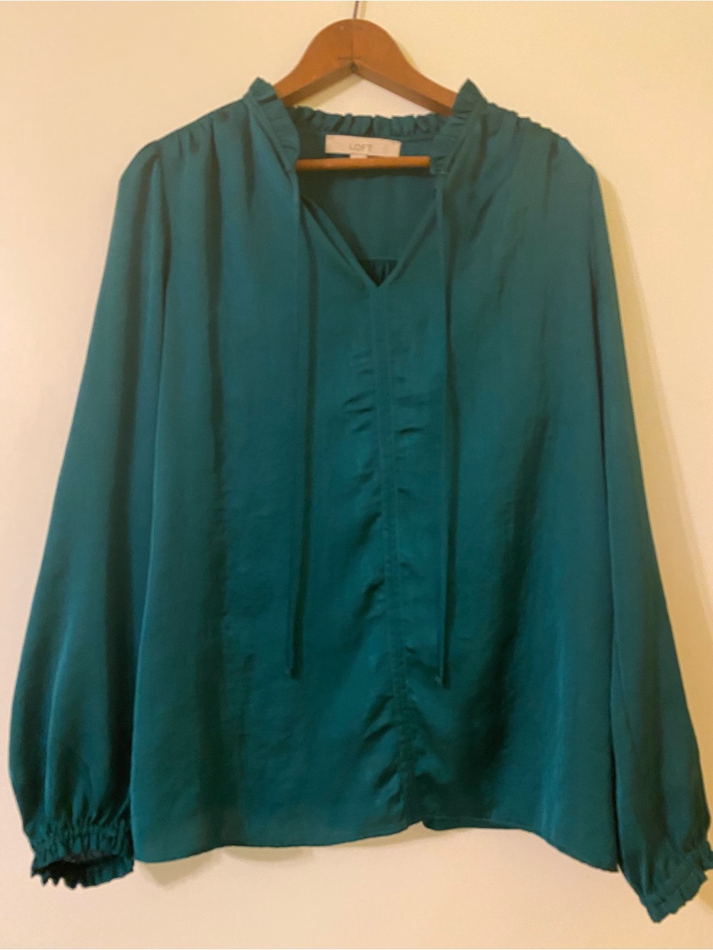 Loft Tie Front Mixed Media Blouse Size L